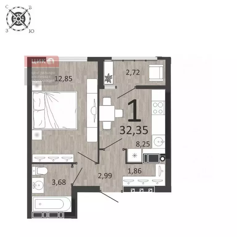 1-комнатная квартира: Рязань, улица Островского, 122к1 (32.35 м) - Фото 0