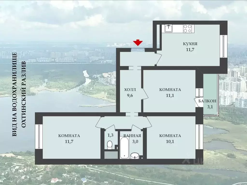 3-к кв. Санкт-Петербург ул. Пахомовская, 26 (58.5 м) - Фото 1
