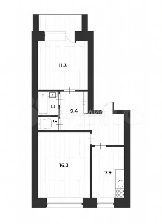 2-к. квартира, 49,6 м, 1/5 эт. - Фото 0