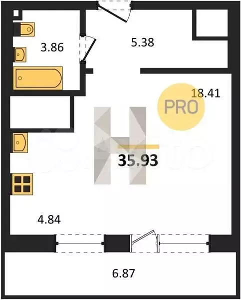 Квартира-студия, 35,9 м, 14/25 эт. - Фото 0