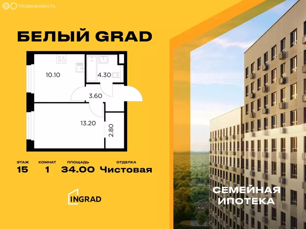 1-комнатная квартира: Мытищи, жилой комплекс Белый Grad, 12.2 (34 м) - Фото 0