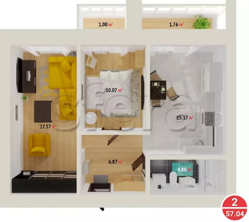 2-комнатная квартира: Уфа, Природная улица, 20 (57.04 м) - Фото 1