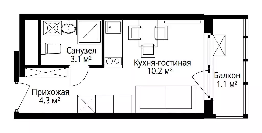 Квартира-студия: деревня Сапроново, микрорайон Купелинка, квартал ... - Фото 2