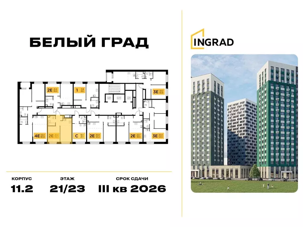 1-комнатная квартира: Мытищи, жилой комплекс Белый Grad, к11.1 (34.7 ... - Фото 1