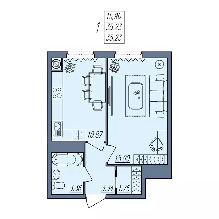 1-к кв. Волгоградская область, Волгоград Новый жилой комплекс (35.23 ... - Фото 1