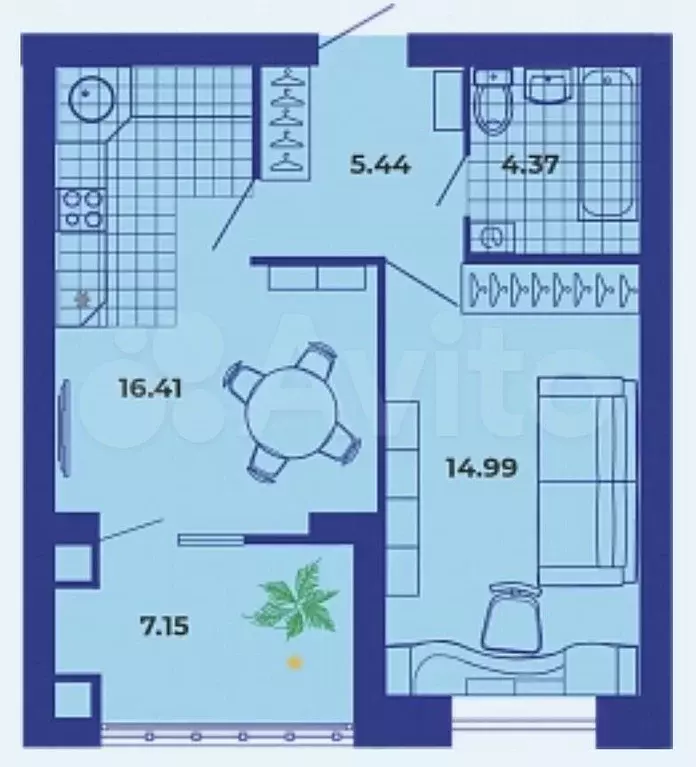 1-к. квартира, 48,4 м, 2/9 эт. - Фото 0