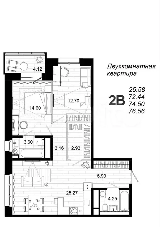 2-к. квартира, 76,6м, 14/18эт. - Фото 1