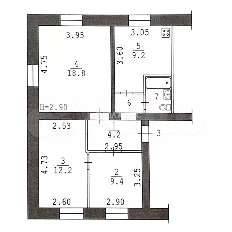 3-к. квартира, 58,7 м, 2/2 эт. - Фото 0