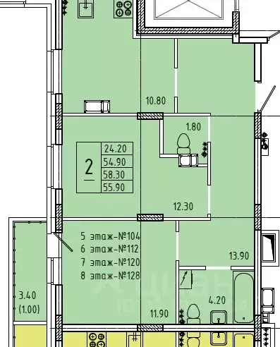 2-к кв. Курская область, Курск Северо-Западный мкр,  (58.3 м) - Фото 0