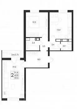 2-к кв. Воронежская область, Воронеж ул. Шидловского, 38 (65.5 м) - Фото 1