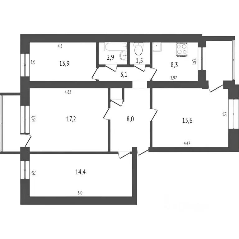 4-к кв. Хабаровский край, Амурский район, Эльбан рп, 1-й мкр 2 (84.5 ... - Фото 2