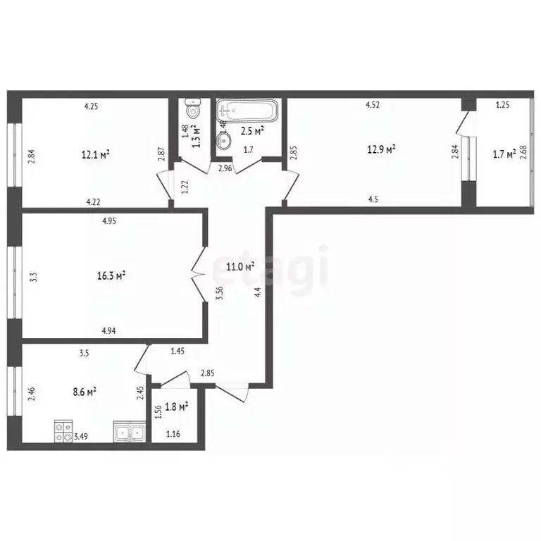 3-к кв. Башкортостан, Стерлитамак ул. Артема, 123 (66.5 м) - Фото 1