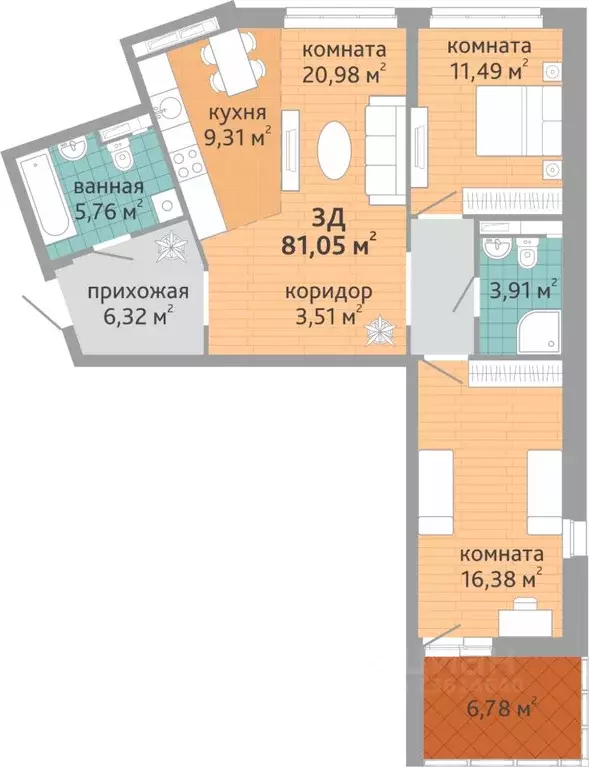 3-к кв. Свердловская область, Екатеринбург ВИЗ жилрайон, Семейный ... - Фото 0