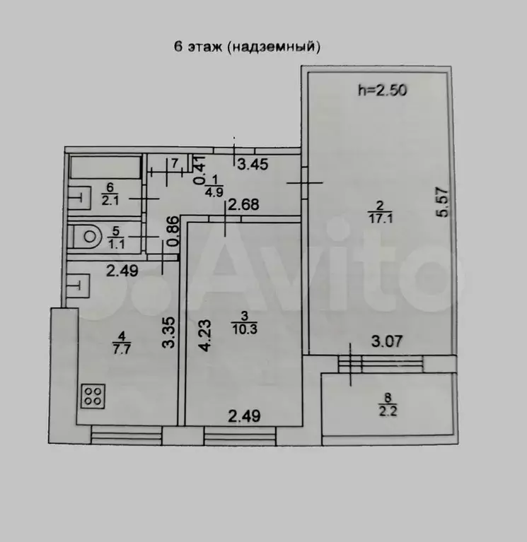 Комната 21,5 м в 2-к., 6/9 эт. - Фото 0