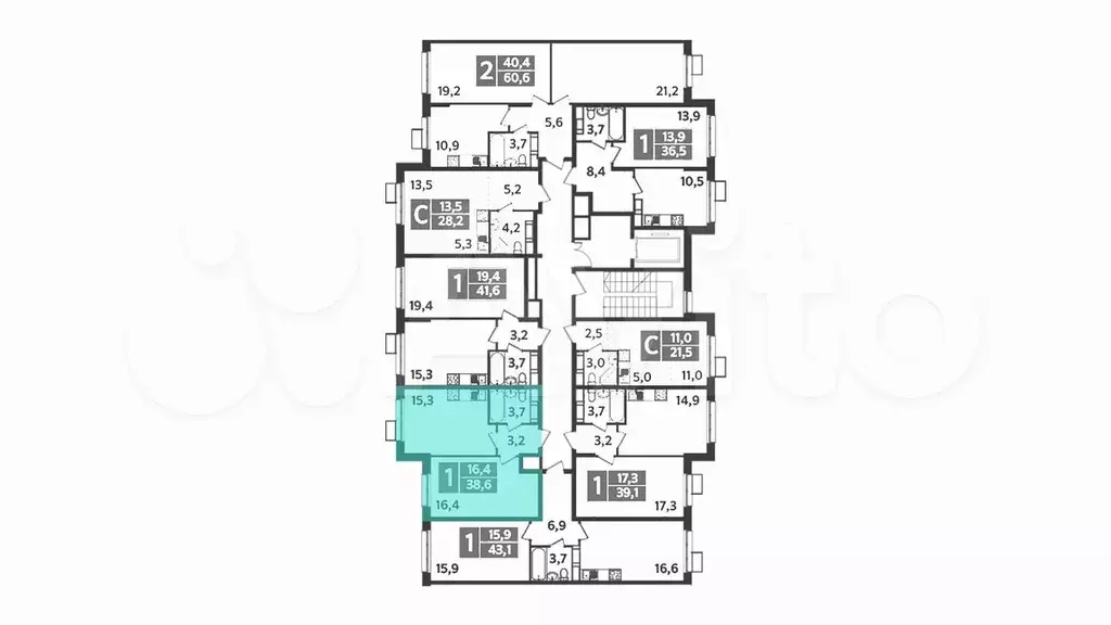 1-к. квартира, 38,6 м, 8/9 эт. - Фото 1