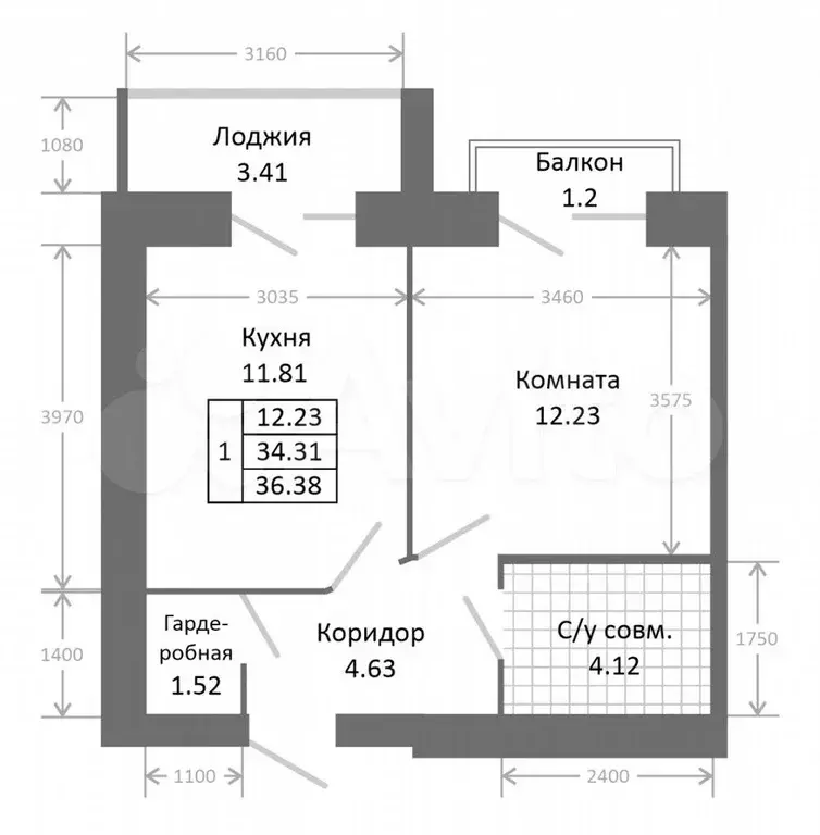 1-к. квартира, 38,9 м, 4/9 эт. - Фото 1