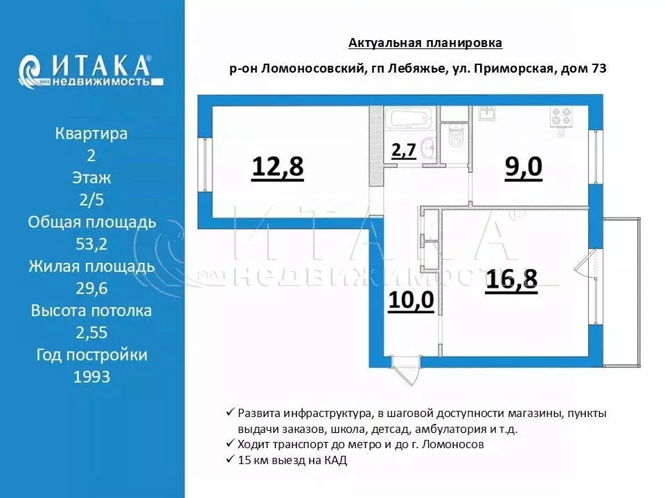 2-к кв. Ленинградская область, Ломоносовский район, Лебяженское ... - Фото 2
