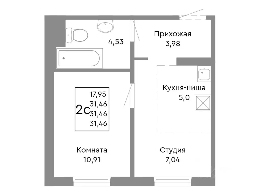 2-к кв. Челябинская область, Челябинск Ярославская ул. (31.46 м) - Фото 0