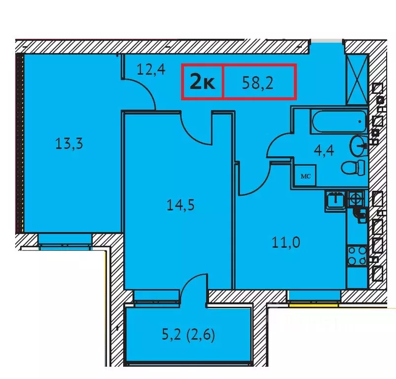 2-к кв. Ивановская область, Иваново ул. 3-я Южная, 23 (58.2 м) - Фото 0