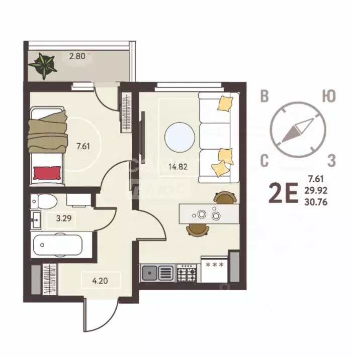 1-к кв. Липецкая область, Липецк ул. Механизаторов, 15Авл1 (30.76 м) - Фото 2