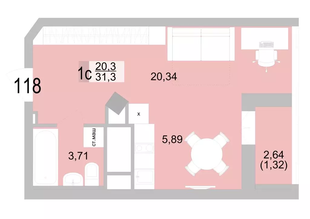 Квартира-студия: Екатеринбург, Черкасская улица, 5к1 (31.26 м) - Фото 0