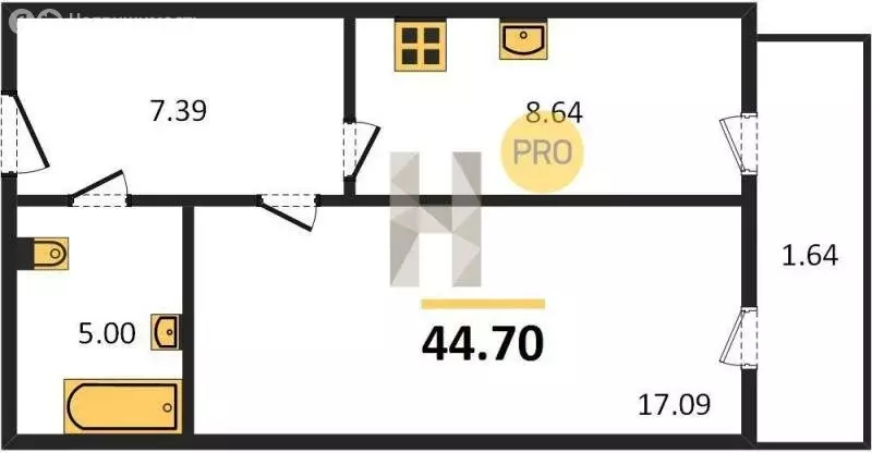 1-комнатная квартира: Пионерский, Портовая улица, 5А (44.7 м) - Фото 1