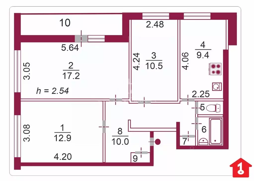 3-к кв. Омская область, Омск ул. Ватутина, 7А (64.5 м) - Фото 2
