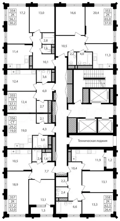 2-к. квартира, 56,1 м, 24/30 эт. - Фото 1