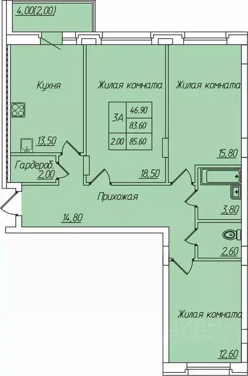 3-к кв. Чувашия, Новочебоксарск Советская ул., 66 (85.6 м) - Фото 1