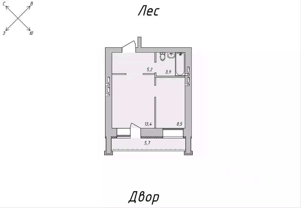 1-к кв. Томская область, Томск Нижний пер., 51 (33.19 м) - Фото 1