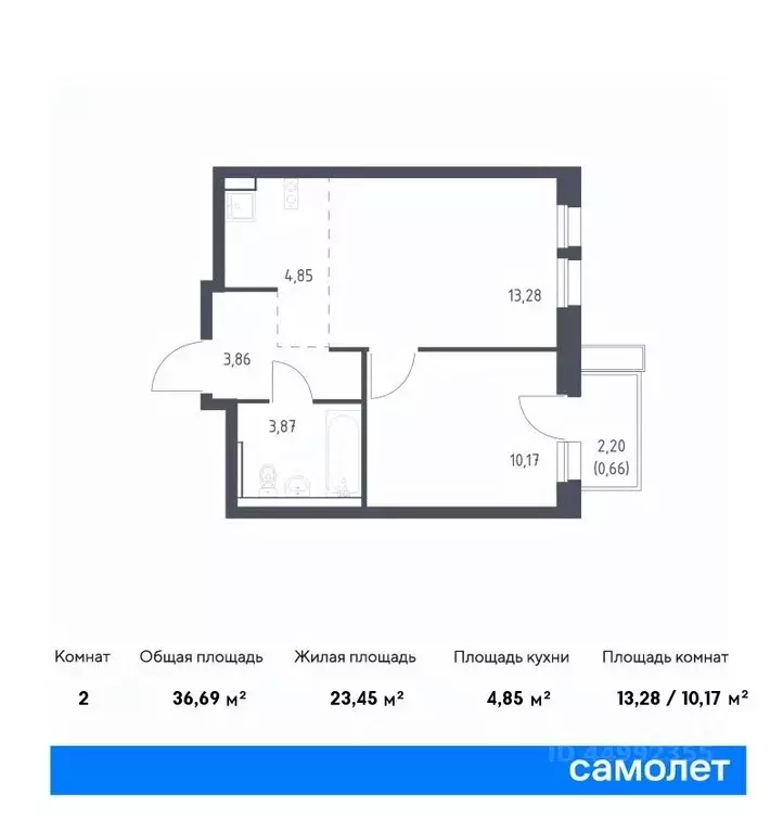 2-к кв. Московская область, Балашиха Авиаторов мкр, (36.69 м) - Фото 0