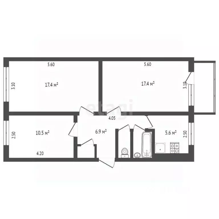 3-к кв. Архангельская область, Архангельск Штурманская ул., 2 (61.6 м) - Фото 2