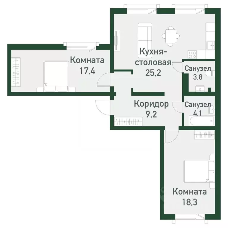 2-к кв. Челябинская область, Челябинский городской округ, пос. ... - Фото 1