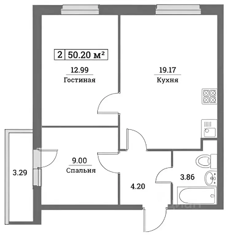 2-к кв. Ленинградская область, Мурино Всеволожский район, ул. ... - Фото 2