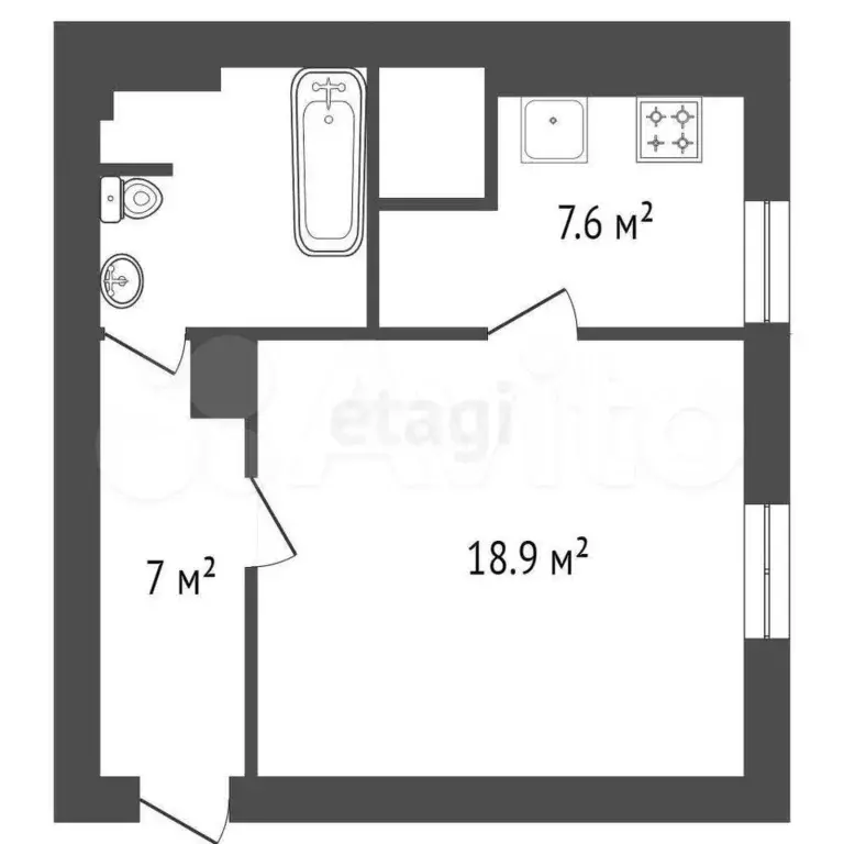 1-к. квартира, 40,4 м, 2/5 эт. - Фото 1