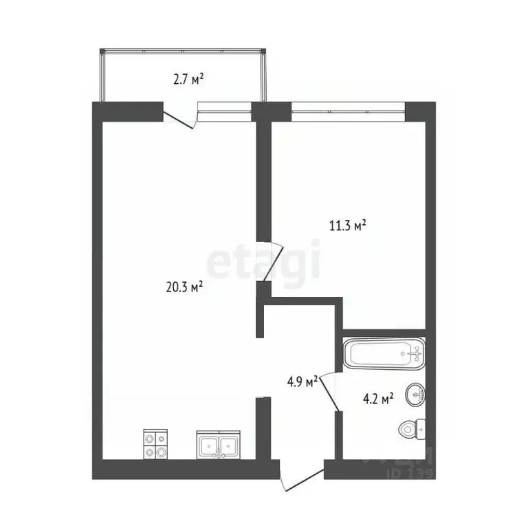 1-к кв. Тюменская область, Тюмень Причальная ул., 7 (42.8 м) - Фото 2