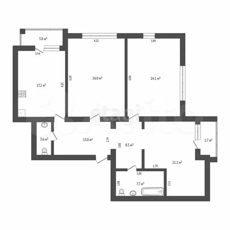 3-к. квартира, 115,8 м, 4/10 эт. - Фото 0