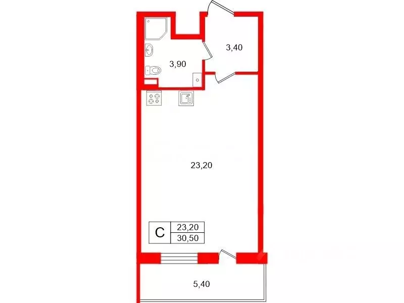 Студия Санкт-Петербург ул. Орбитальная, 9к1 (30.5 м) - Фото 2