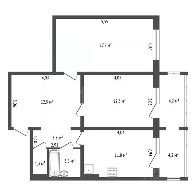 2-к кв. Башкортостан, Уфа Баязита Бикбая ул., 23/2 (64.0 м) - Фото 2
