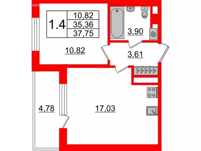 1-комнатная квартира: Санкт-Петербург, проспект Ветеранов, 212 (35.5 ... - Фото 1