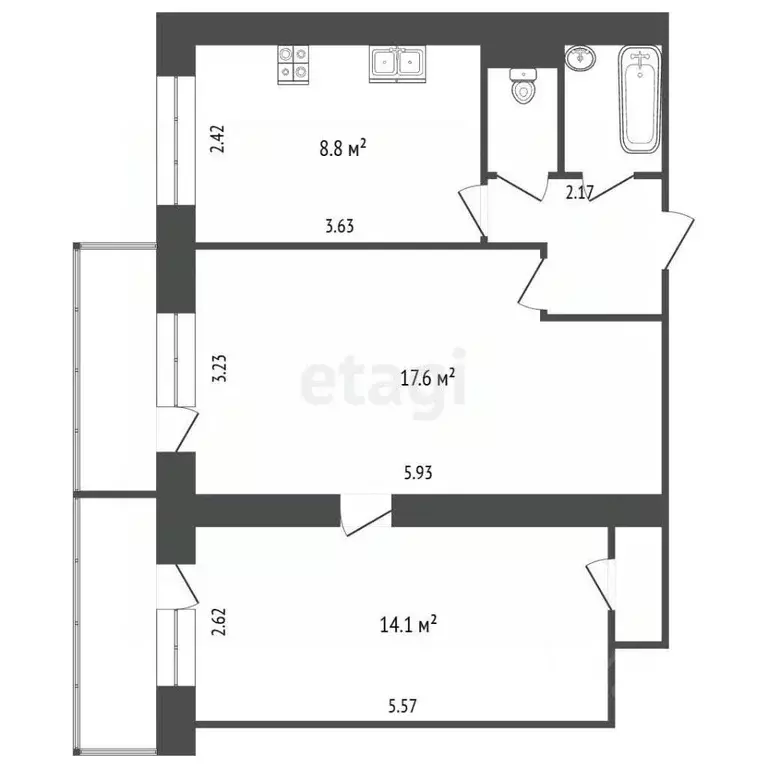 2-к кв. Москва Союзный просп., 20К3 (47.3 м) - Фото 2