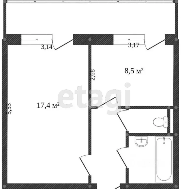 1-к кв. Белгородская область, Белгород ул. Есенина, 50 (34.0 м) - Фото 1