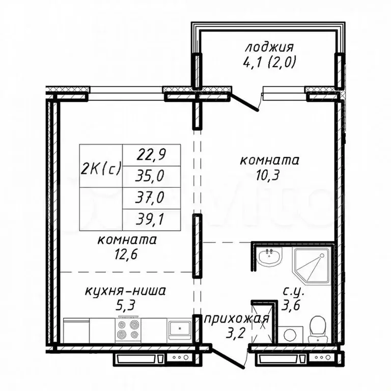 1-к. квартира, 37 м, 5/17 эт. - Фото 1