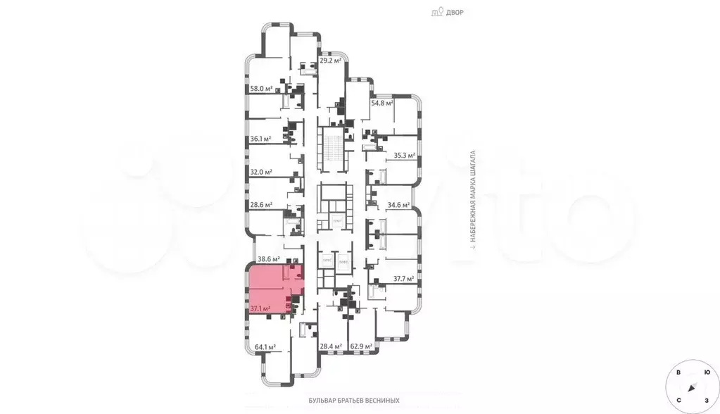 1-к. квартира, 37,1 м, 12/43 эт. - Фото 1