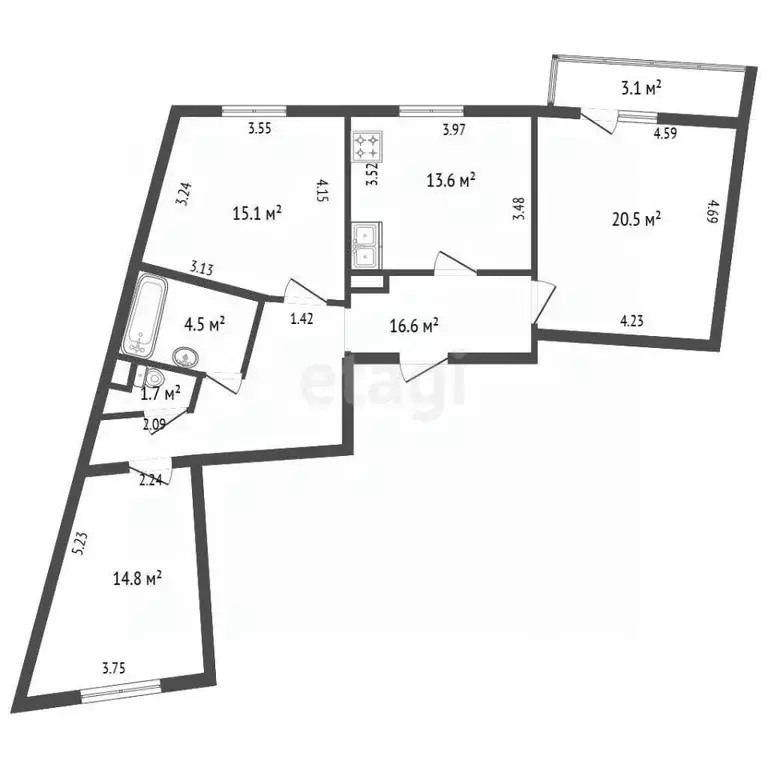 3-к кв. Санкт-Петербург просп. Авиаконструкторов, 49 (86.8 м) - Фото 2