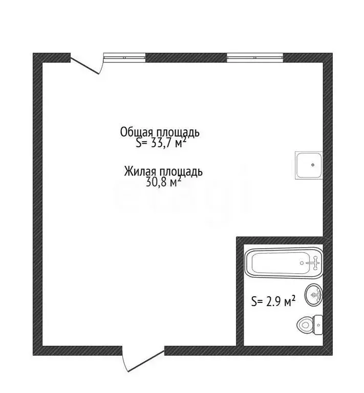 Квартира-студия: Бийск, улица Василия Докучаева, 1 (33.7 м) - Фото 1