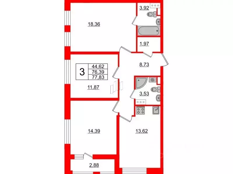 3-к кв. Санкт-Петербург 2-й Предпортовый проезд, 6 (77.8 м) - Фото 0