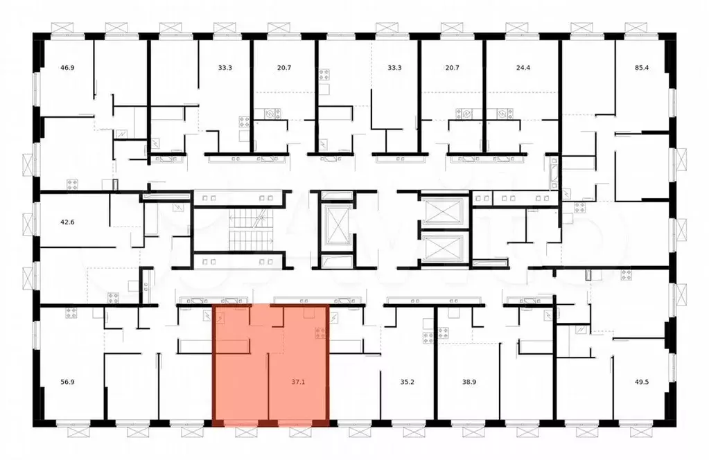 1-к. квартира, 37,1м, 16/22эт. - Фото 1