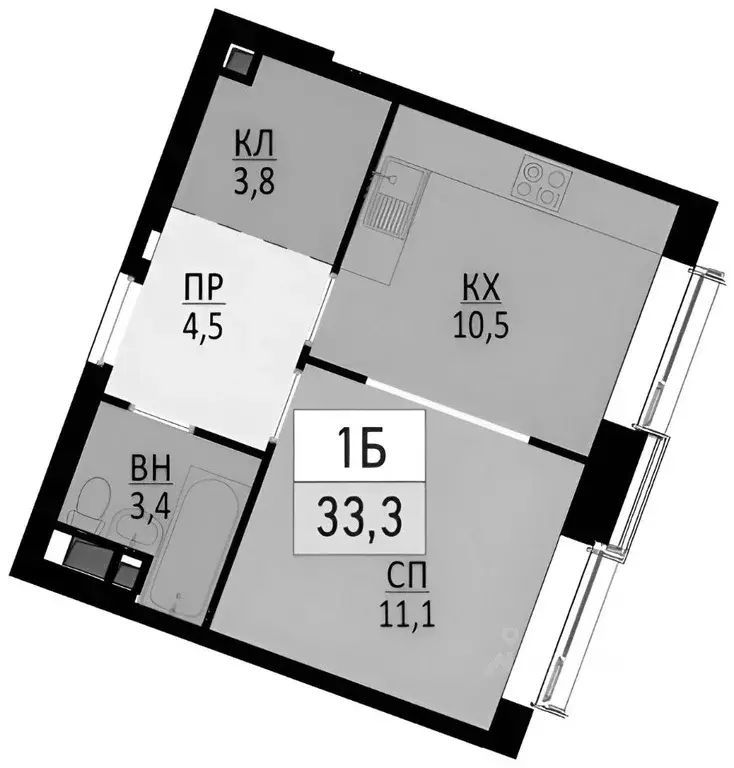 1-к кв. Москва ул. Народного Ополчения, 15К1 (34.0 м) - Фото 2