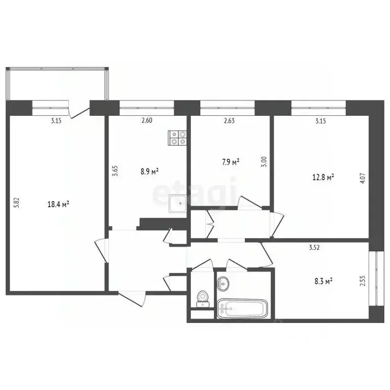 4-к кв. Белгородская область, Белгород бул. Юности, 10 (69.9 м) - Фото 0